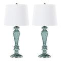 Windsor 25" Glass Table Lamp - Set of 2 - Clear Turquoise Glass, Off-white Linen, Polished Nickel