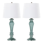 Windsor 25" Glass Table Lamp - Set of 2 - Clear Turquoise Glass, Off-white Linen, Polished Nickel