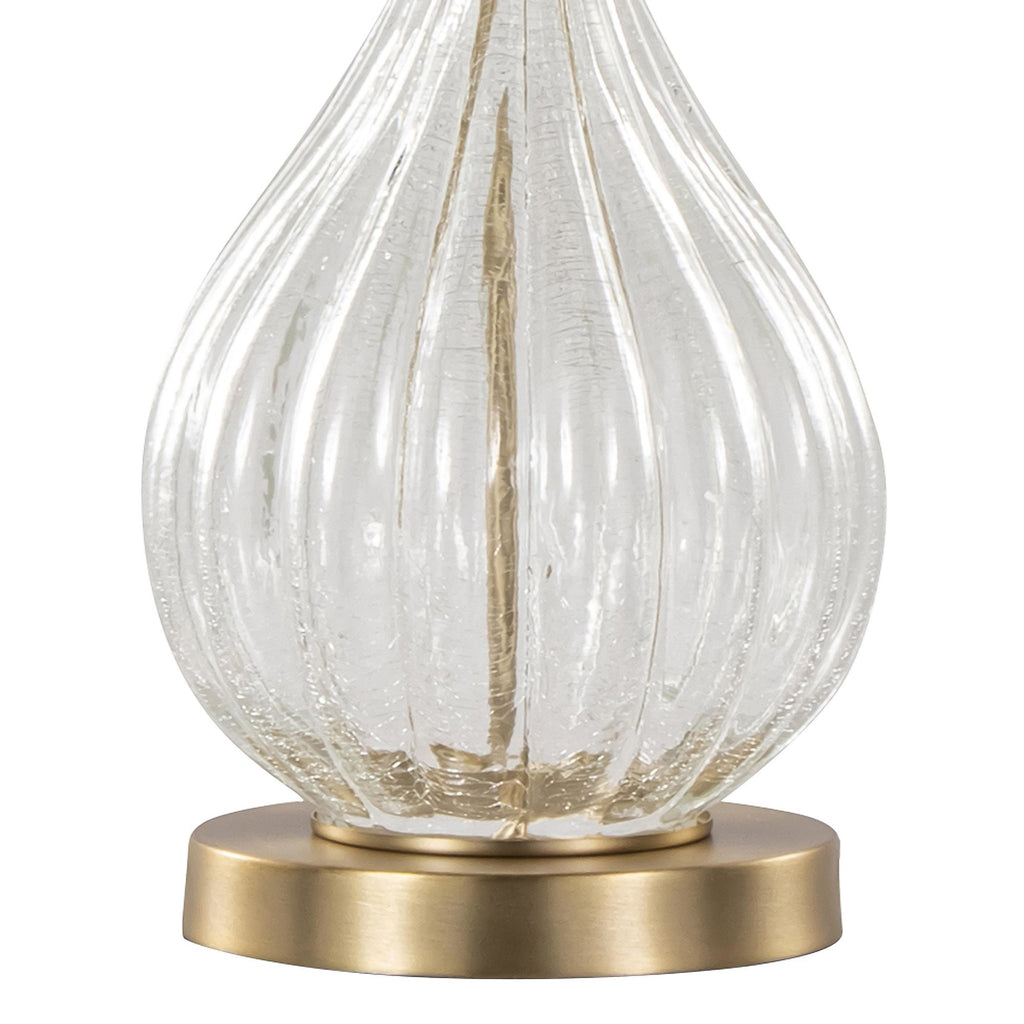 Jenny 27" Glass Table Lamp - Set of 2 - Clear Crackle Glass, Gold Metal, White Linen