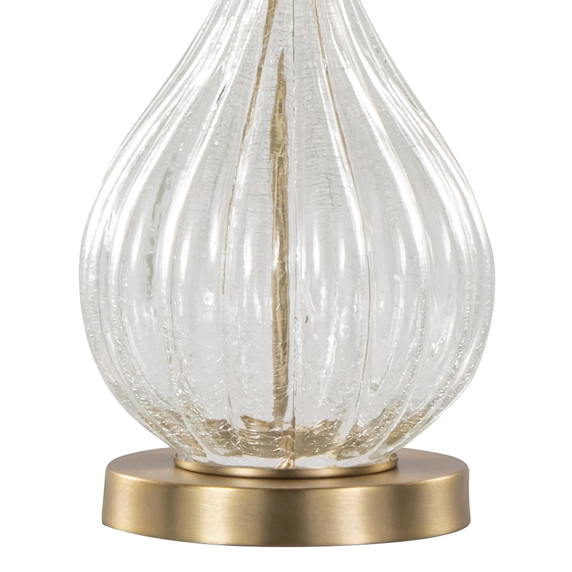Jenny 27" Glass Table Lamp - Set of 2 - Clear Crackle Glass, Gold Metal, White Linen