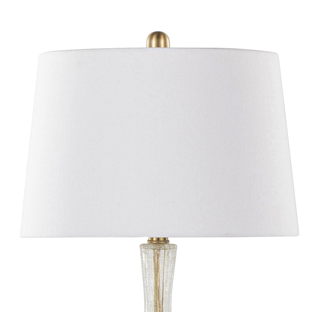 Jenny 27" Glass Table Lamp - Set of 2 - Clear Crackle Glass, Gold Metal, White Linen