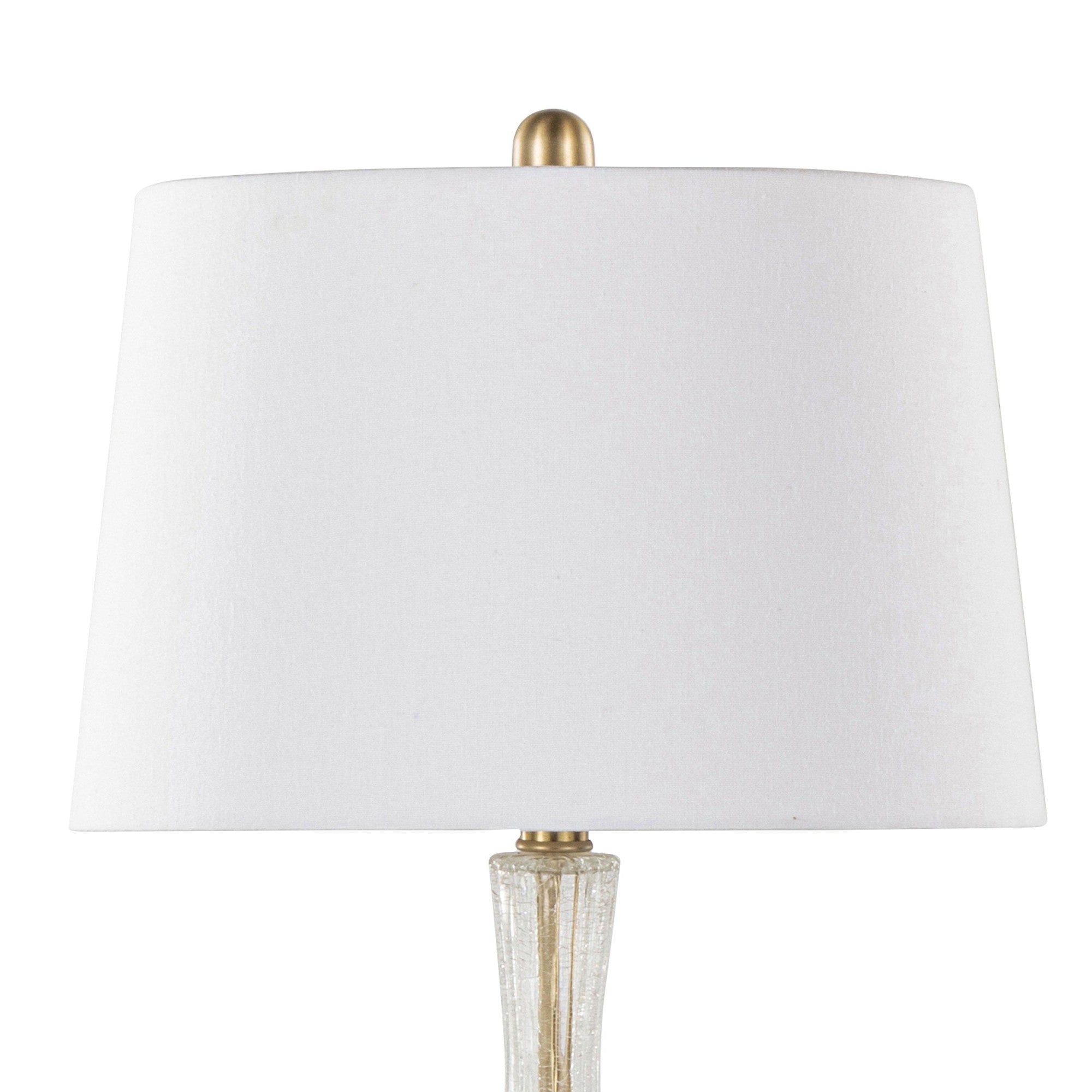Jenny 27" Glass Table Lamp - Set of 2 - Clear Crackle Glass, Gold Metal, White Linen