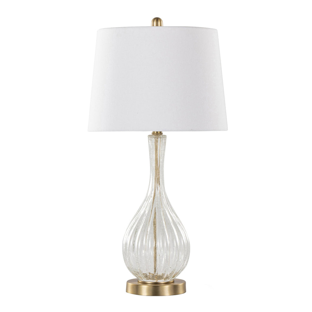 Jenny 27" Glass Table Lamp - Set of 2 - Clear Crackle Glass, Gold Metal, White Linen