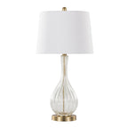 Jenny 27" Glass Table Lamp - Set of 2 - Clear Crackle Glass, Gold Metal, White Linen
