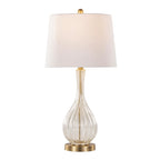 Jenny 27" Glass Table Lamp - Set of 2 - Clear Crackle Glass, Gold Metal, White Linen