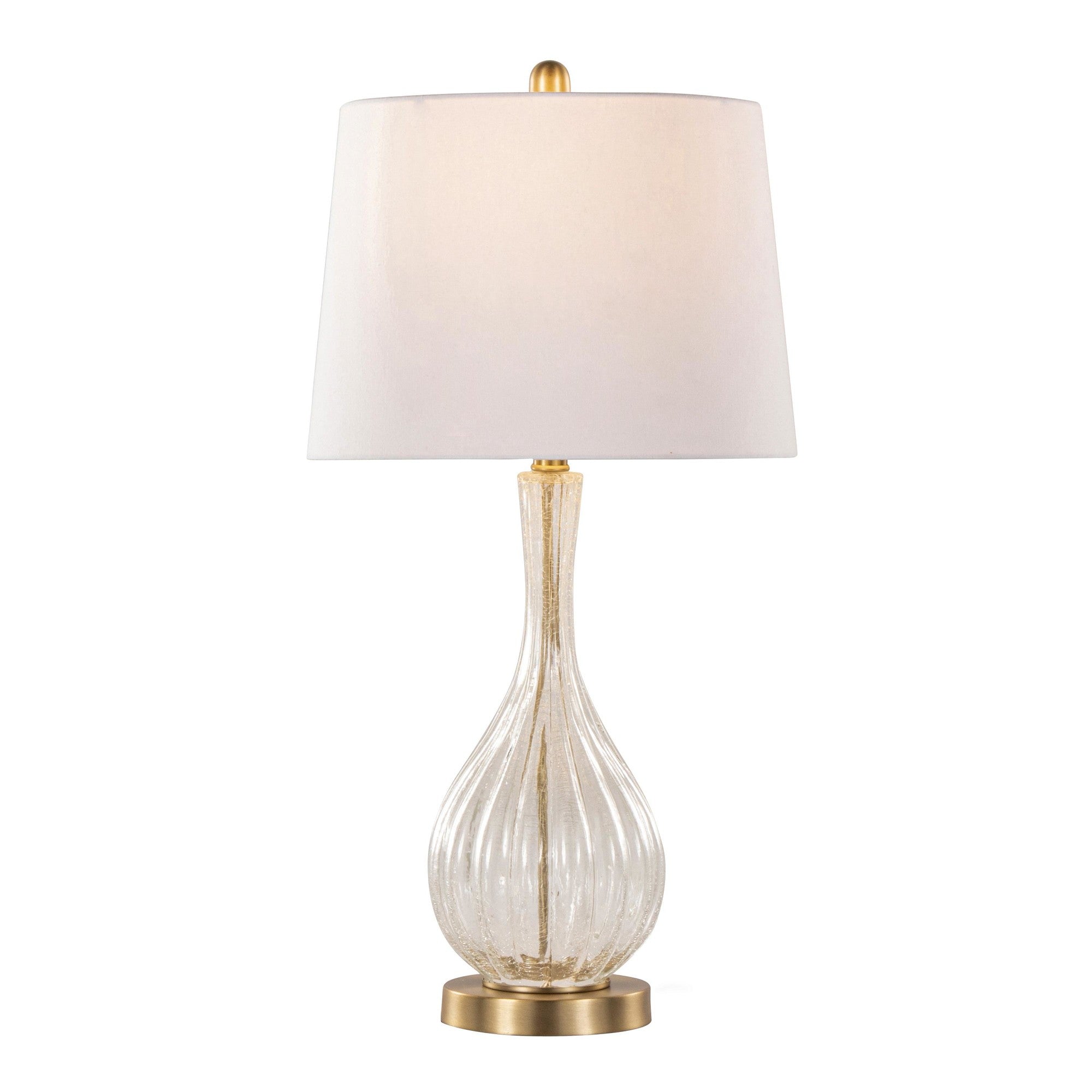 Jenny 27" Glass Table Lamp - Set of 2 - Clear Crackle Glass, Gold Metal, White Linen
