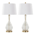Jenny 27" Glass Table Lamp - Set of 2 - Clear Crackle Glass, Gold Metal, White Linen