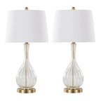Jenny 27" Glass Table Lamp - Set of 2 - Clear Crackle Glass, Gold Metal, White Linen