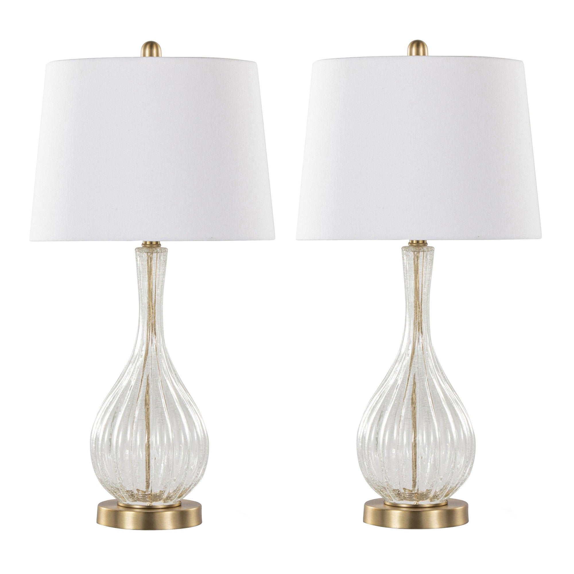 Jenny 27" Glass Table Lamp - Set of 2 - Clear Crackle Glass, Gold Metal, White Linen