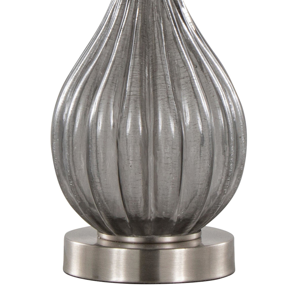 Jenny 27" Glass Table Lamp - Set of 2 - Clear Smokey Crackle Glass, Brushed Nickel, White Linen