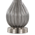 Jenny 27" Glass Table Lamp - Set of 2 - Clear Smokey Crackle Glass, Brushed Nickel, White Linen