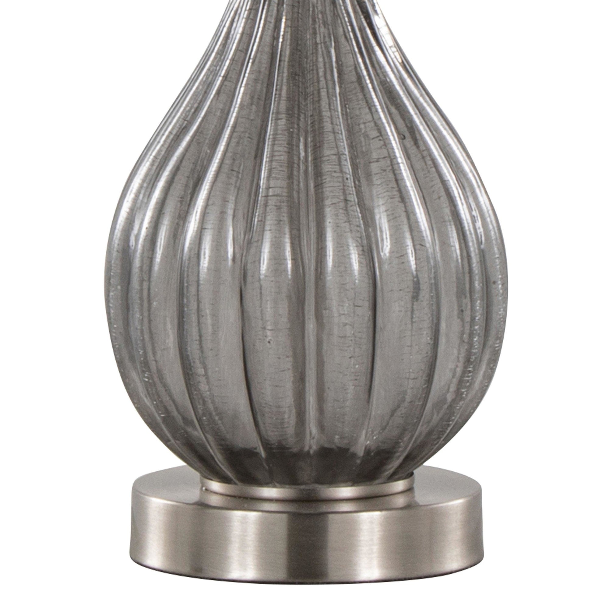 Jenny 27" Glass Table Lamp - Set of 2 - Clear Smokey Crackle Glass, Brushed Nickel, White Linen