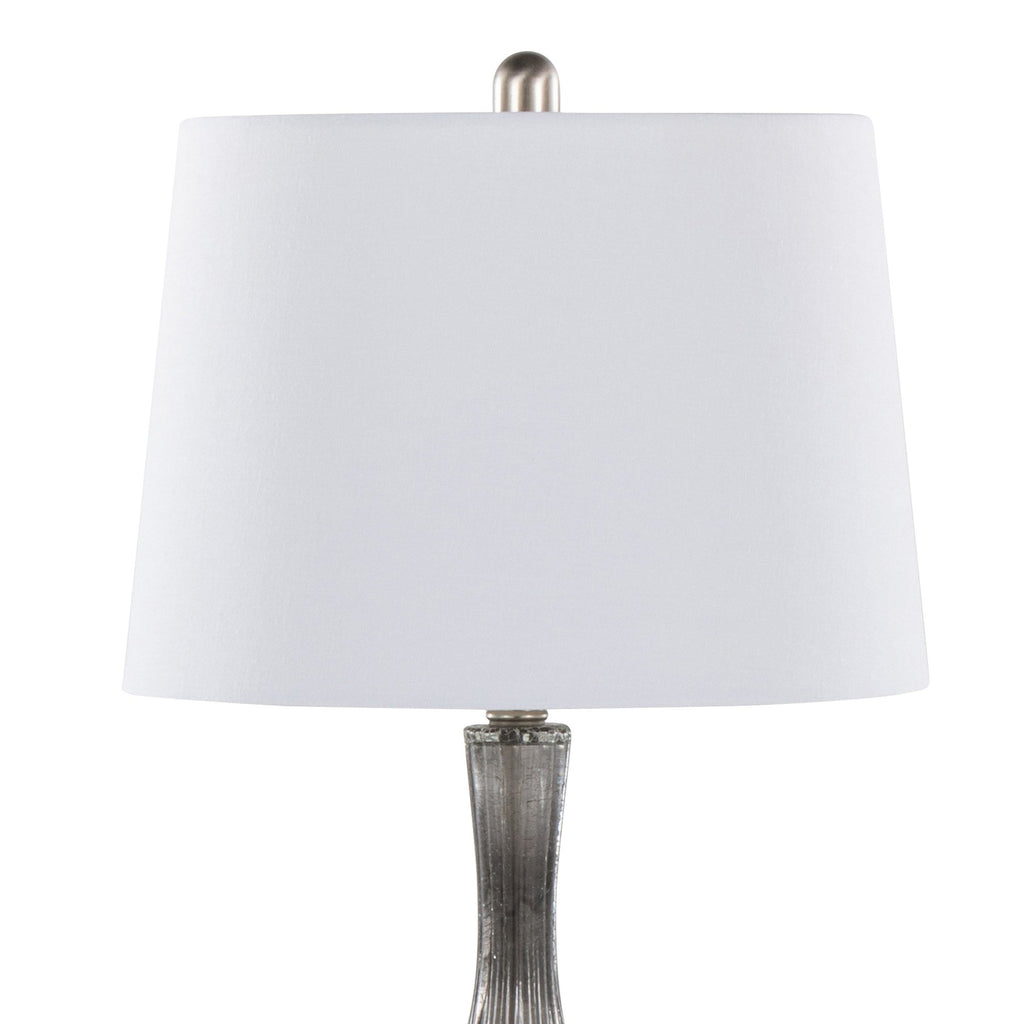 Jenny 27" Glass Table Lamp - Set of 2 - Clear Smokey Crackle Glass, Brushed Nickel, White Linen