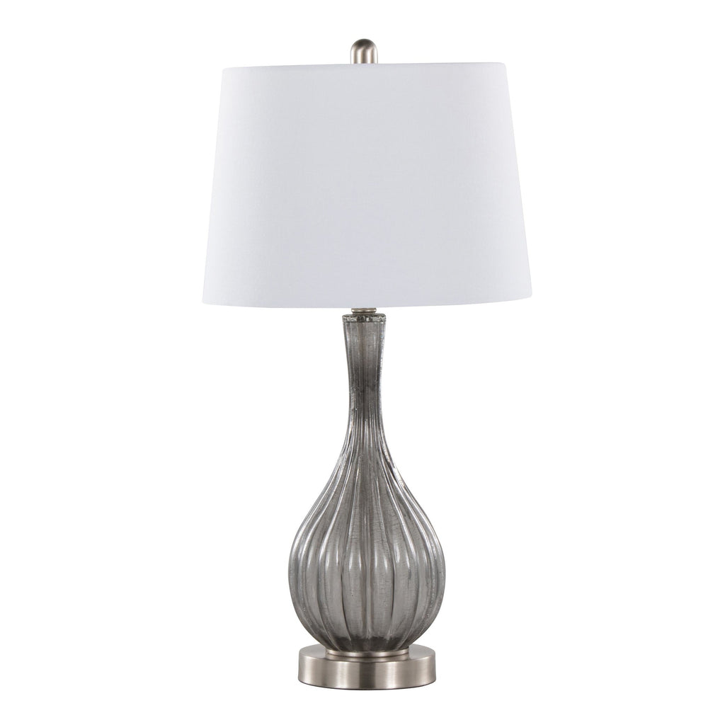 Jenny 27" Glass Table Lamp - Set of 2 - Clear Smokey Crackle Glass, Brushed Nickel, White Linen