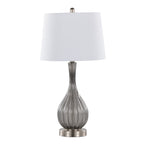 Jenny 27" Glass Table Lamp - Set of 2 - Clear Smokey Crackle Glass, Brushed Nickel, White Linen