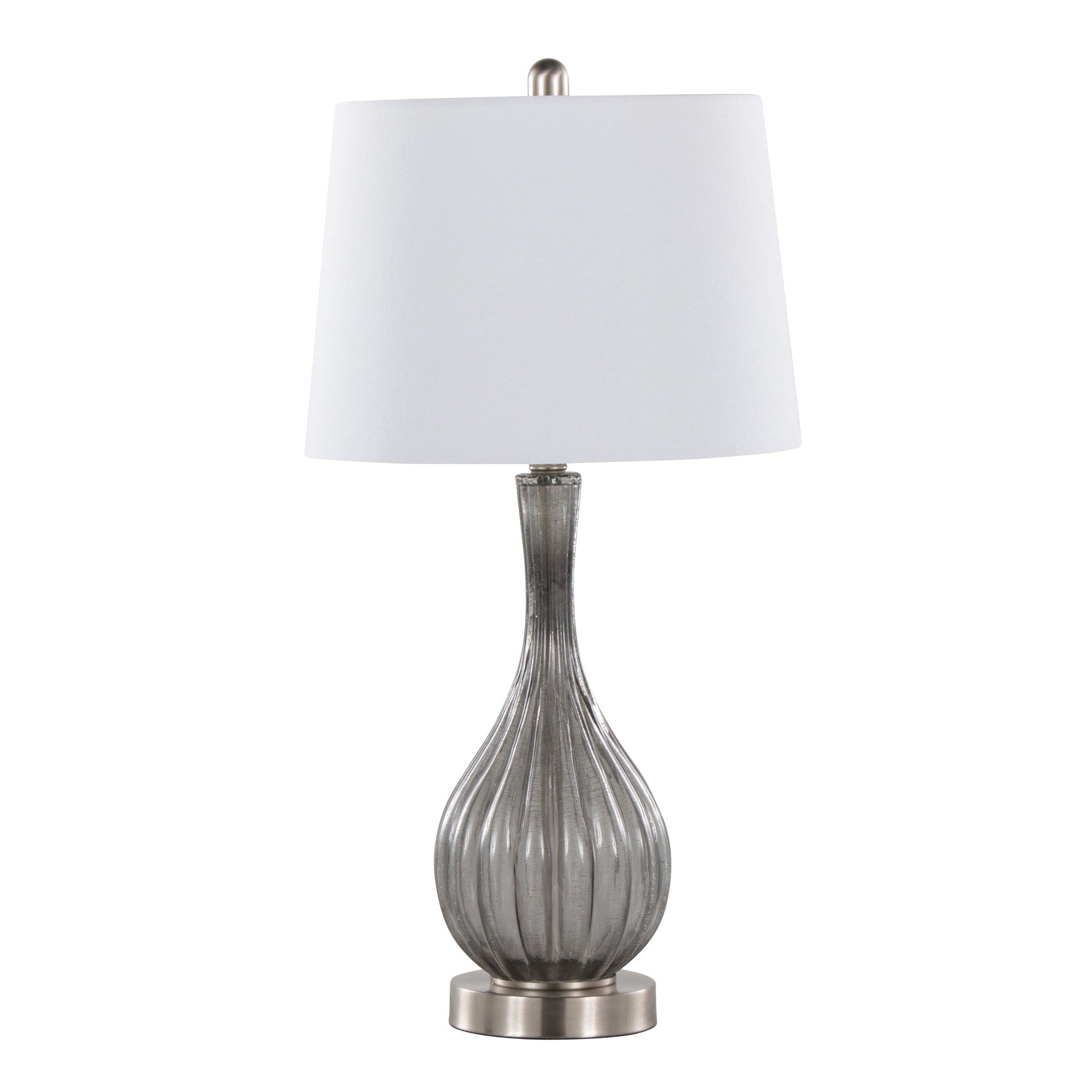 Jenny 27" Glass Table Lamp - Set of 2 - Clear Smokey Crackle Glass, Brushed Nickel, White Linen