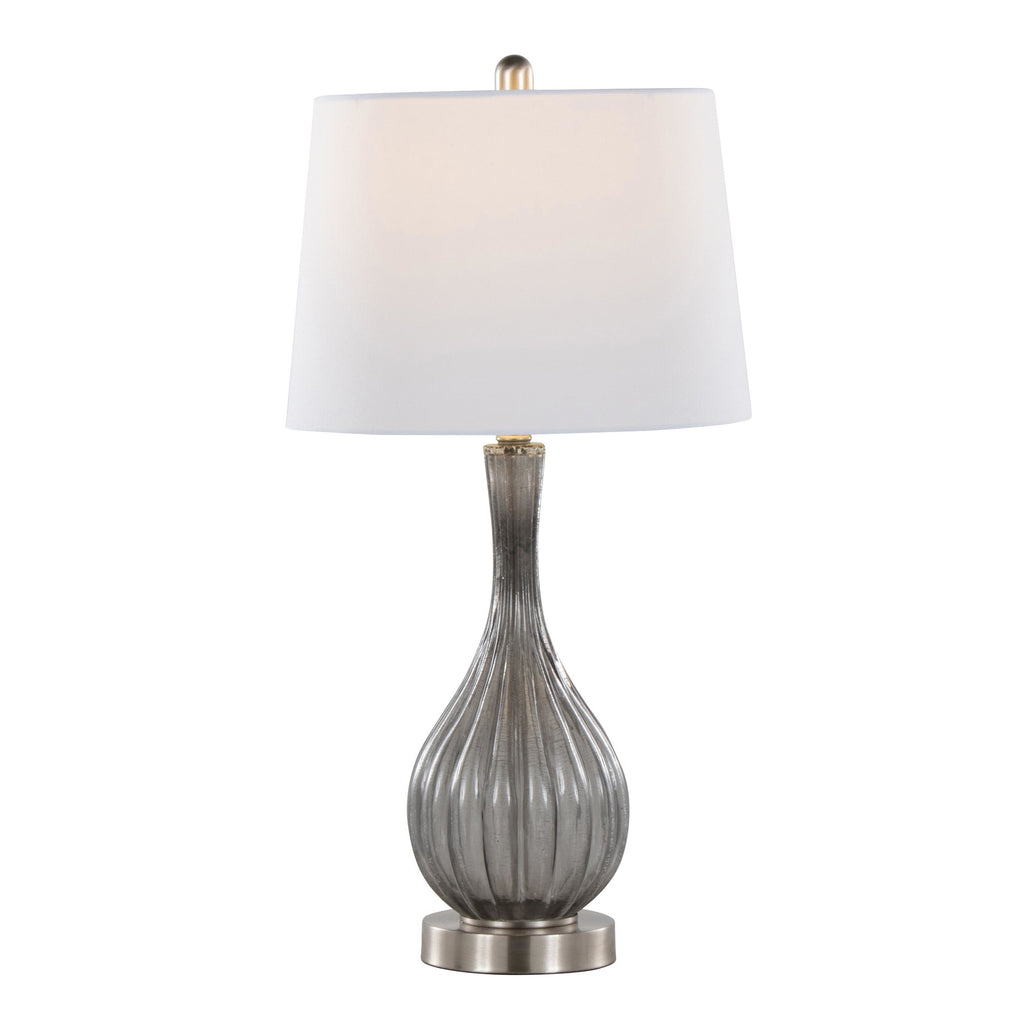 Jenny 27" Glass Table Lamp - Set of 2 - Clear Smokey Crackle Glass, Brushed Nickel, White Linen