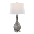 Jenny 27" Glass Table Lamp - Set of 2 - Clear Smokey Crackle Glass, Brushed Nickel, White Linen