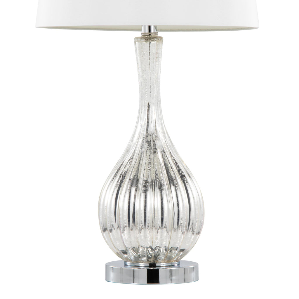 Jenny 27" Glass Table Lamp - Set of 2 - Silver Crackle Glass, Chrome Metal, White Linen