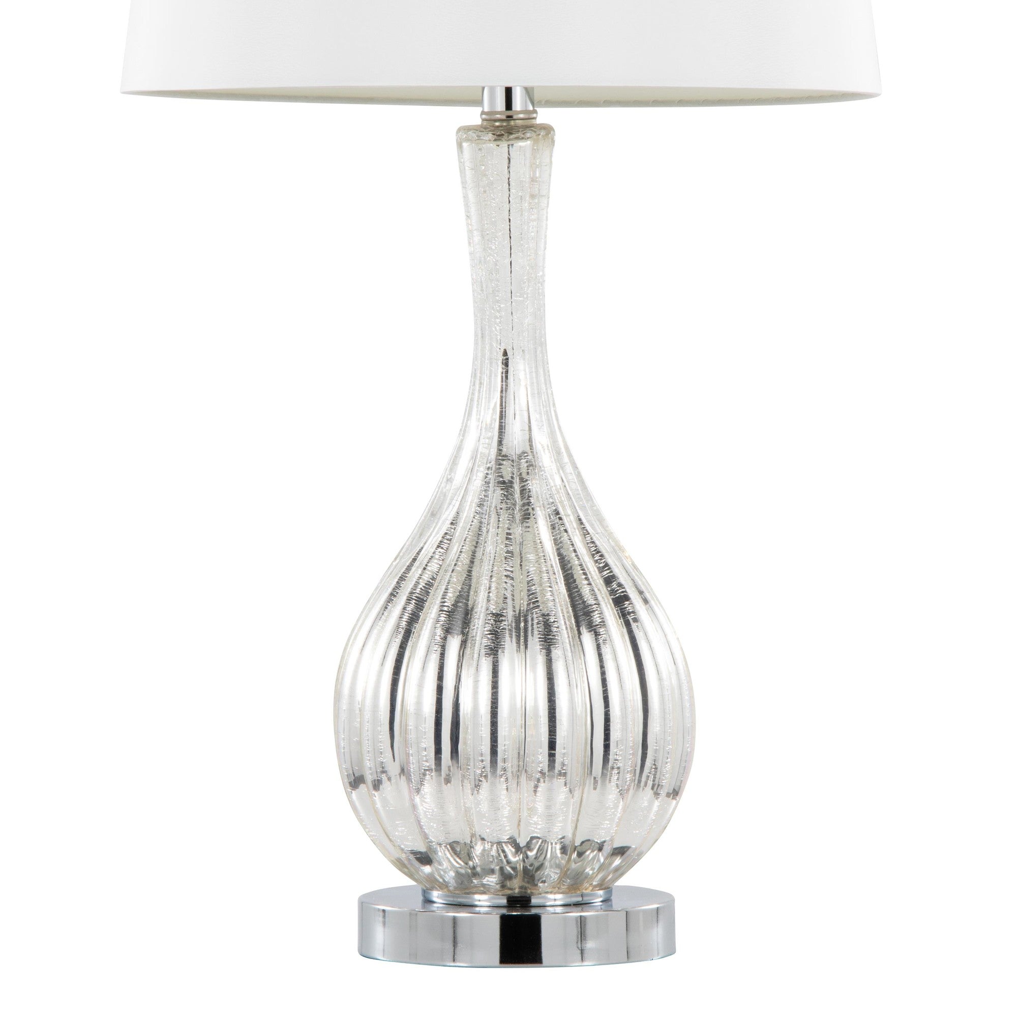 Jenny 27" Glass Table Lamp - Set of 2 - Silver Crackle Glass, Chrome Metal, White Linen