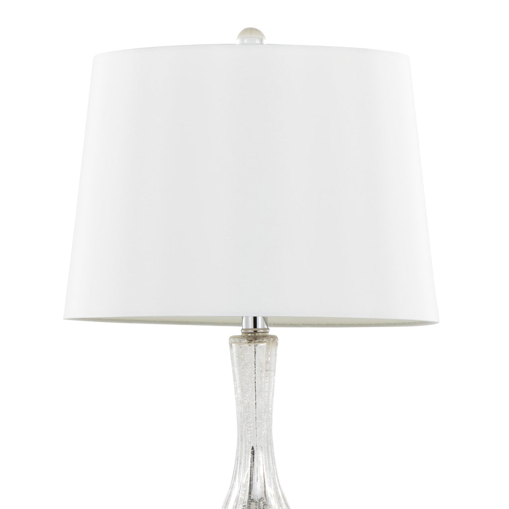 Jenny 27" Glass Table Lamp - Set of 2 - Silver Crackle Glass, Chrome Metal, White Linen