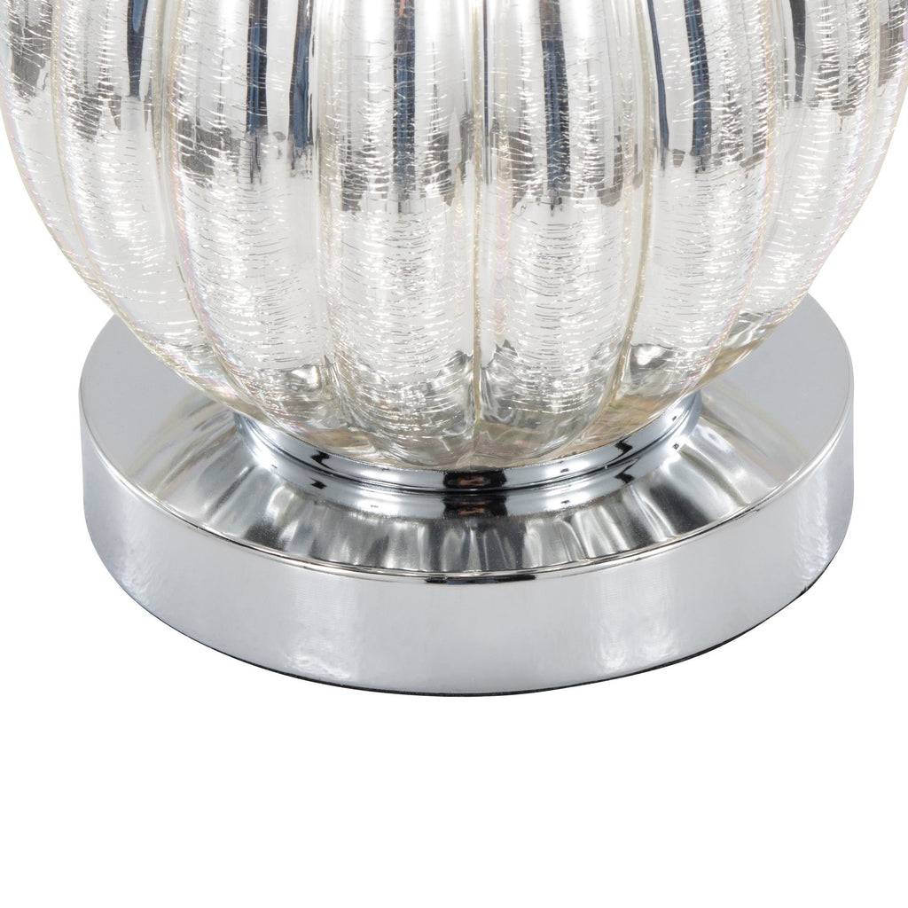 Jenny 27" Glass Table Lamp - Set of 2 - Silver Crackle Glass, Chrome Metal, White Linen
