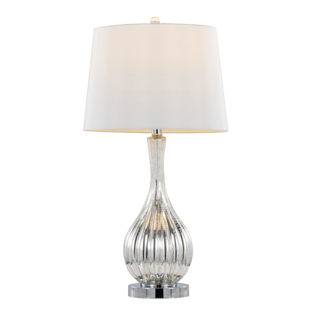 Jenny 27" Glass Table Lamp - Set of 2 - Silver Crackle Glass, Chrome Metal, White Linen