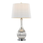 Jenny 27" Glass Table Lamp - Set of 2 - Silver Crackle Glass, Chrome Metal, White Linen