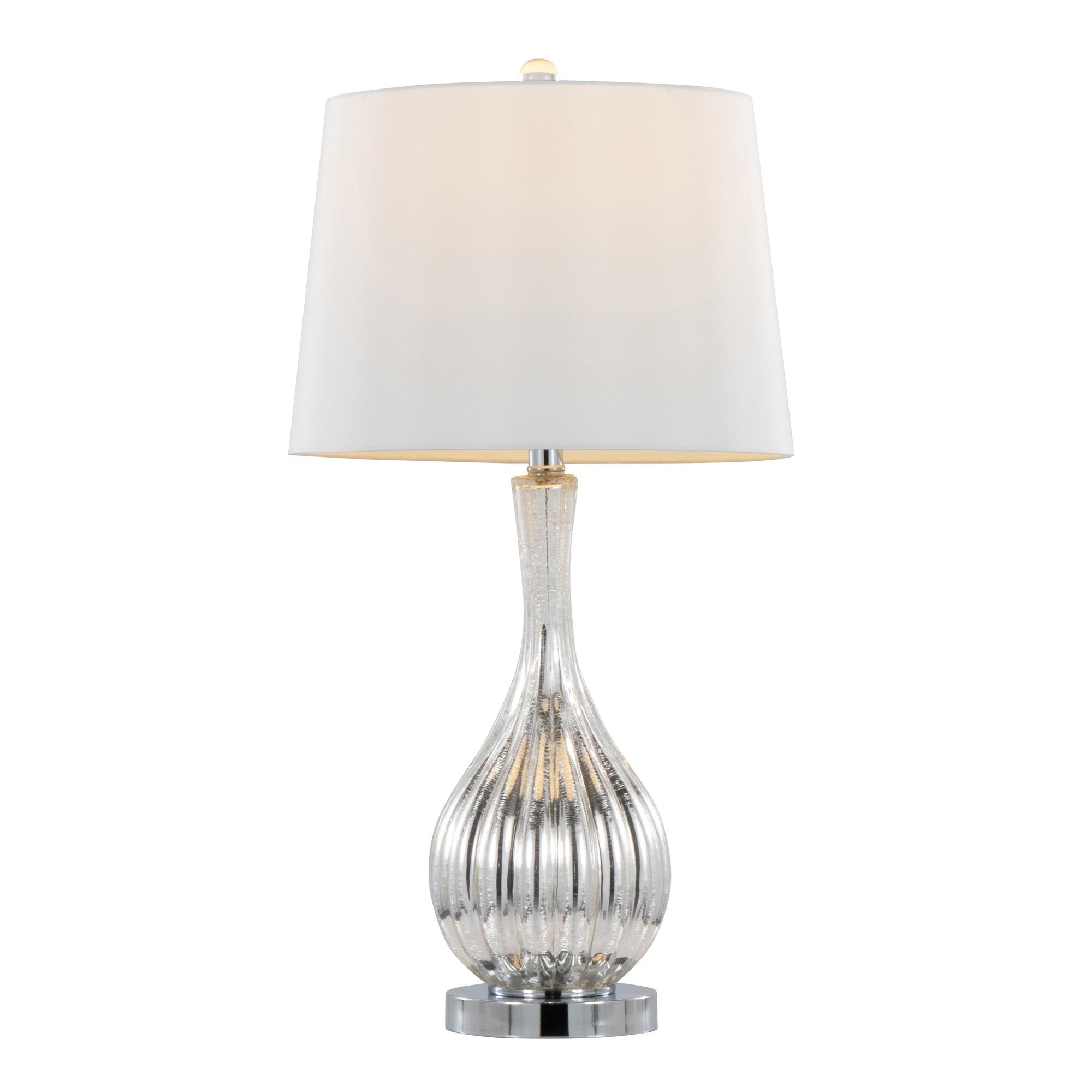 Jenny 27" Glass Table Lamp - Set of 2 - Silver Crackle Glass, Chrome Metal, White Linen