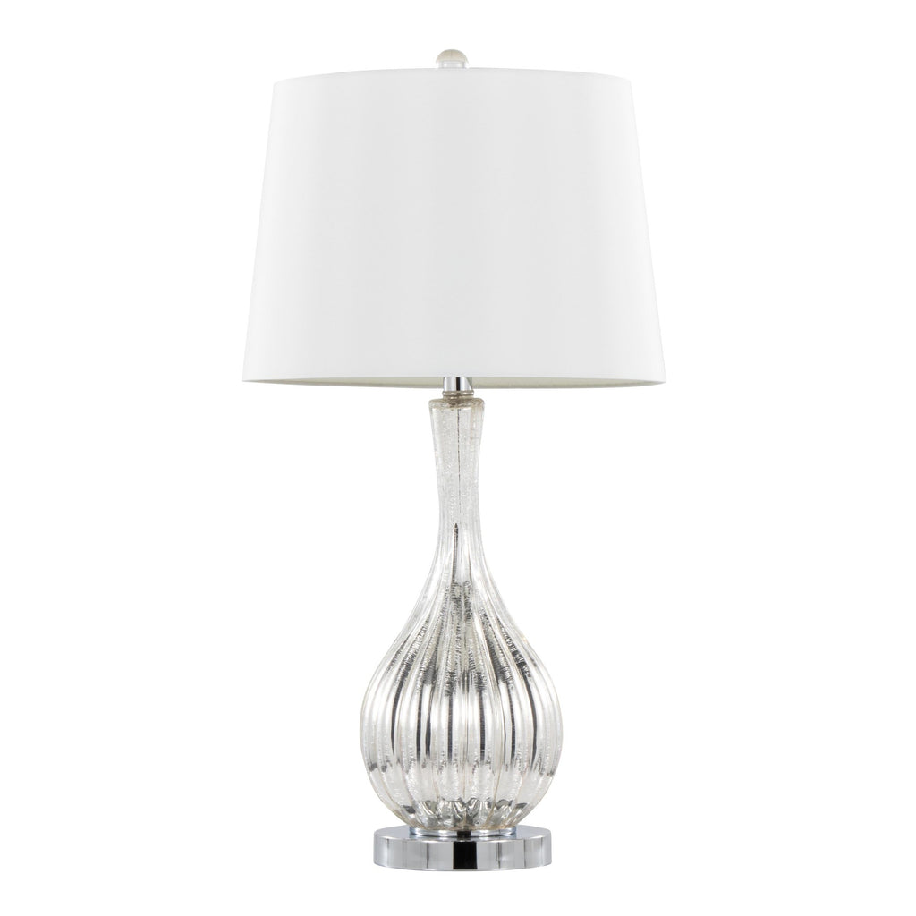 Jenny 27" Glass Table Lamp - Set of 2 - Silver Crackle Glass, Chrome Metal, White Linen
