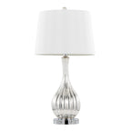Jenny 27" Glass Table Lamp - Set of 2 - Silver Crackle Glass, Chrome Metal, White Linen
