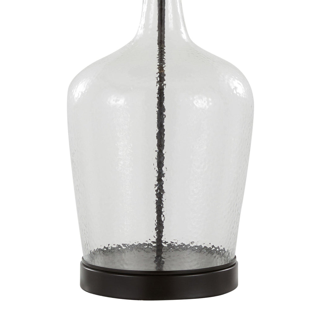 Botella 28" Glass Table Lamp With Usb - Set of 2 - Clear Dimpled Glass, Oil Bronze Metal, Natural Linen