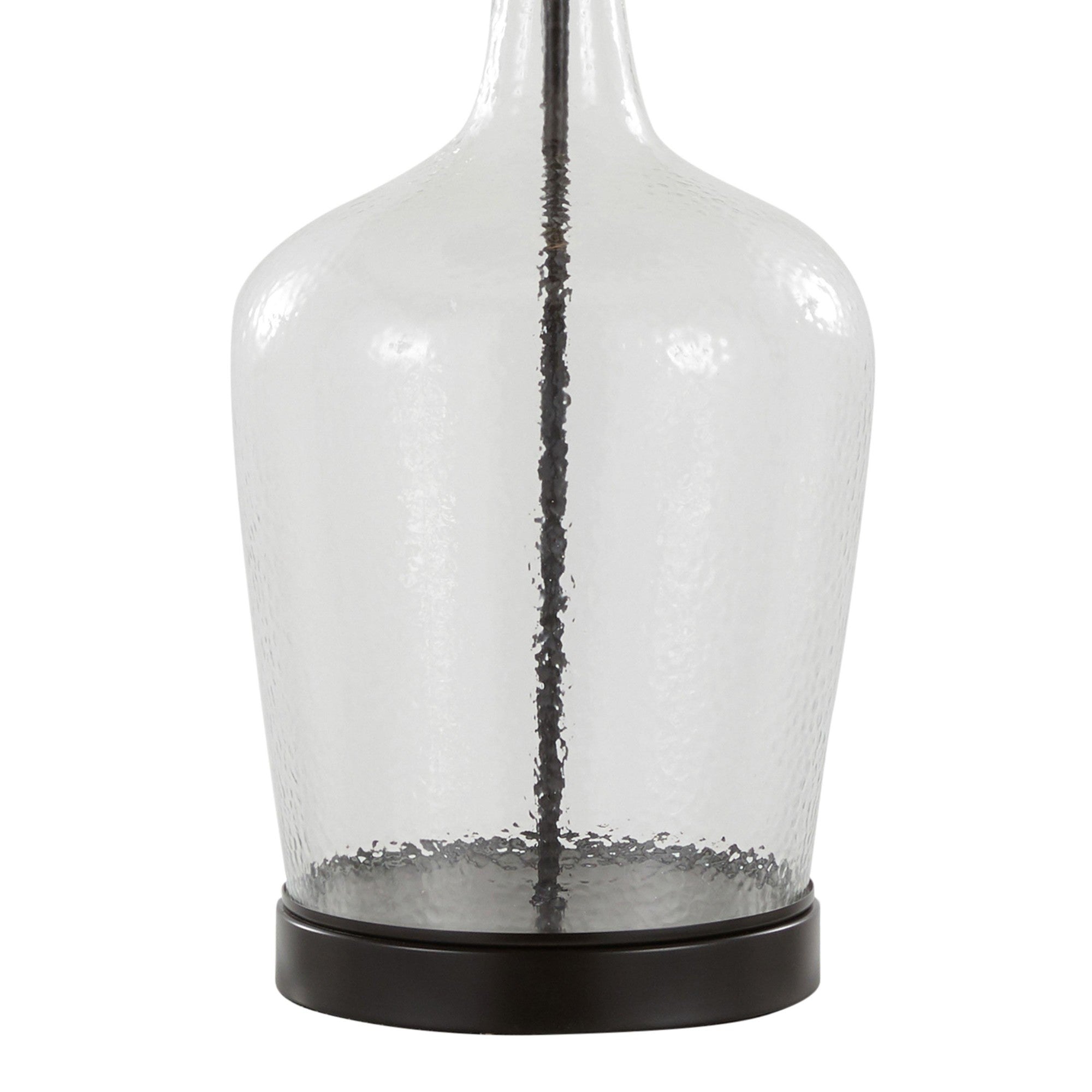 Botella 28" Glass Table Lamp With Usb - Set of 2 - Clear Dimpled Glass, Oil Bronze Metal, Natural Linen