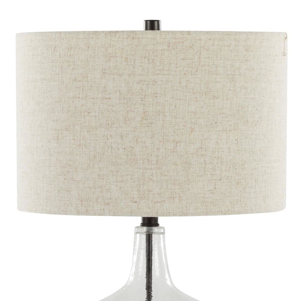 Botella 28" Glass Table Lamp With Usb - Set of 2 - Clear Dimpled Glass, Oil Bronze Metal, Natural Linen