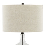 Botella 28" Glass Table Lamp With Usb - Set of 2 - Clear Dimpled Glass, Oil Bronze Metal, Natural Linen