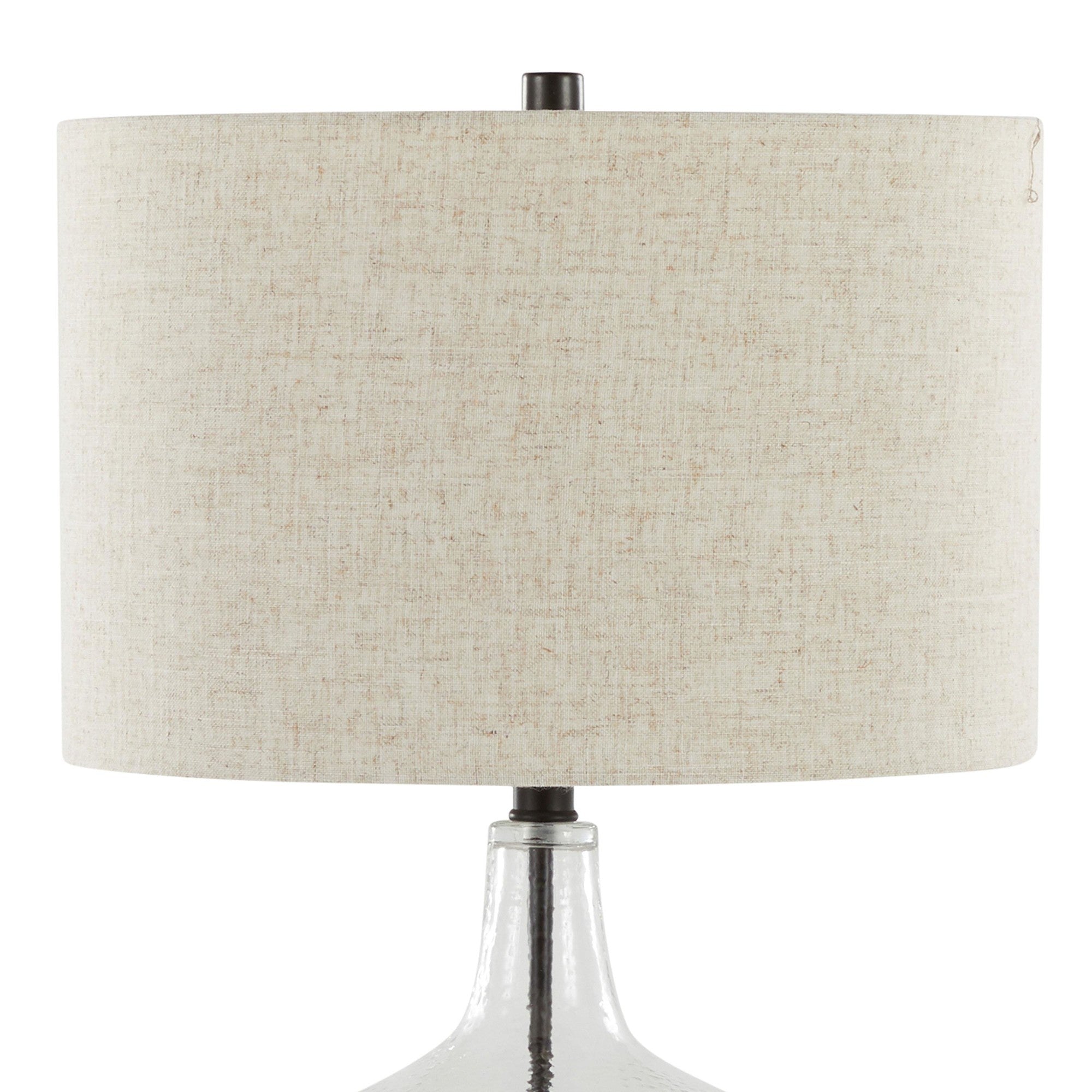 Botella 28" Glass Table Lamp With Usb - Set of 2 - Clear Dimpled Glass, Oil Bronze Metal, Natural Linen