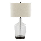 Botella 28" Glass Table Lamp With Usb - Set of 2 - Clear Dimpled Glass, Oil Bronze Metal, Natural Linen