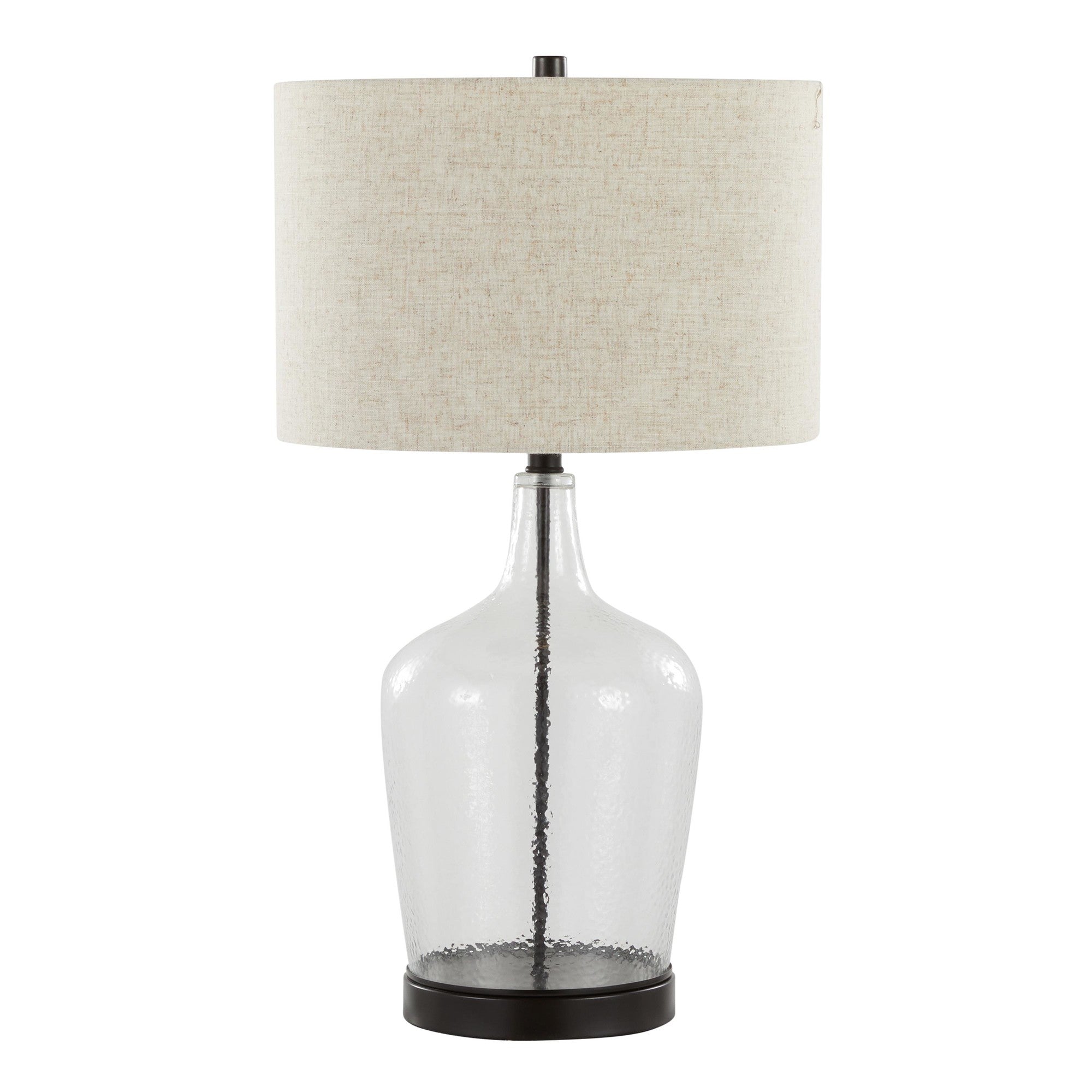 Botella 28" Glass Table Lamp With Usb - Set of 2 - Clear Dimpled Glass, Oil Bronze Metal, Natural Linen