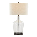 Botella 28" Glass Table Lamp With Usb - Set of 2 - Clear Dimpled Glass, Oil Bronze Metal, Natural Linen