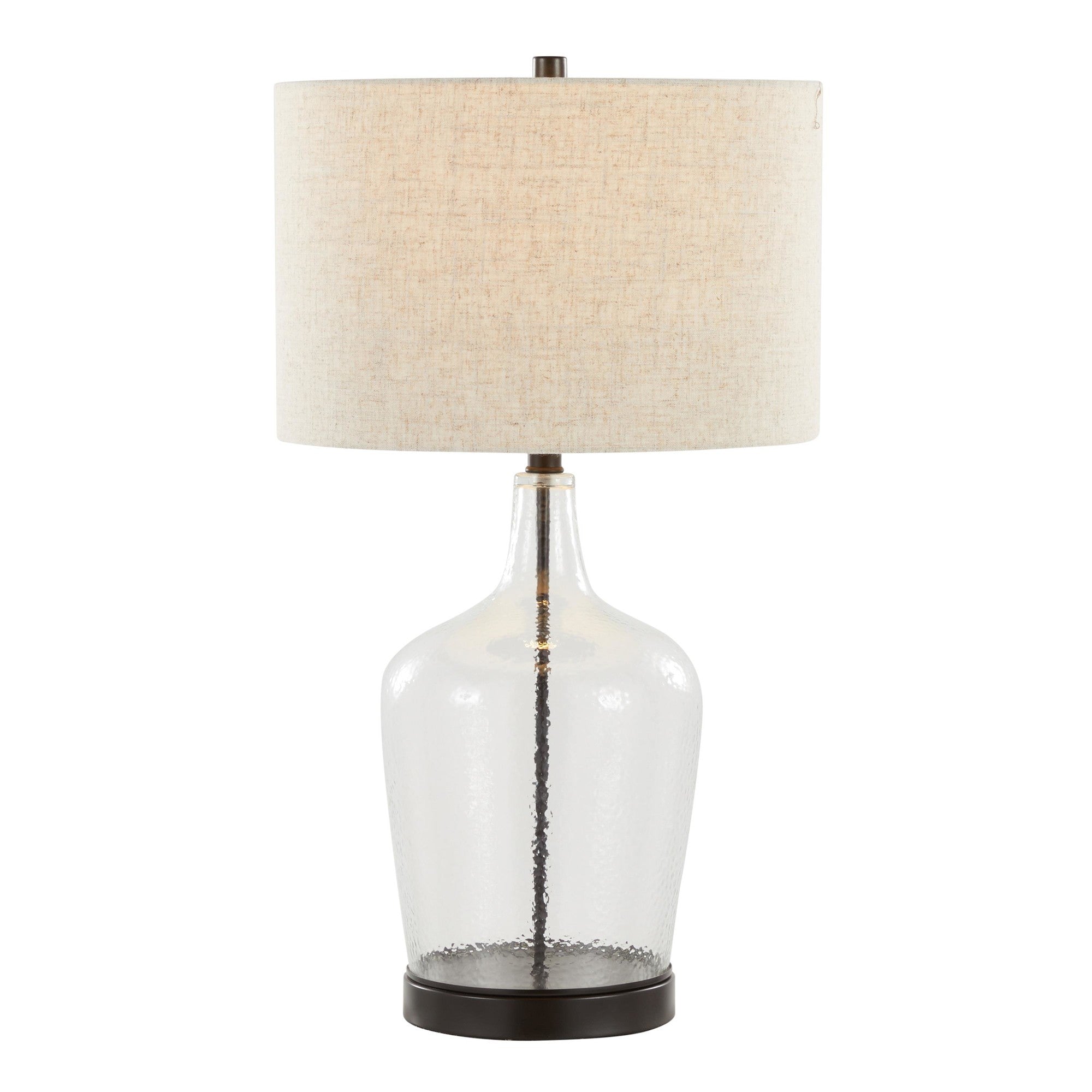 Botella 28" Glass Table Lamp With Usb - Set of 2 - Clear Dimpled Glass, Oil Bronze Metal, Natural Linen