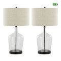 Botella 28" Glass Table Lamp With Usb - Set of 2 - Clear Dimpled Glass, Oil Bronze Metal, Natural Linen