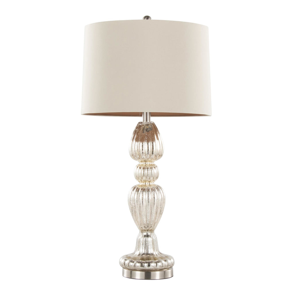 Spade 30" Glass Table Lamp - Set of 2 - Mercury Glass, Brushed Nickel, Natural Linen