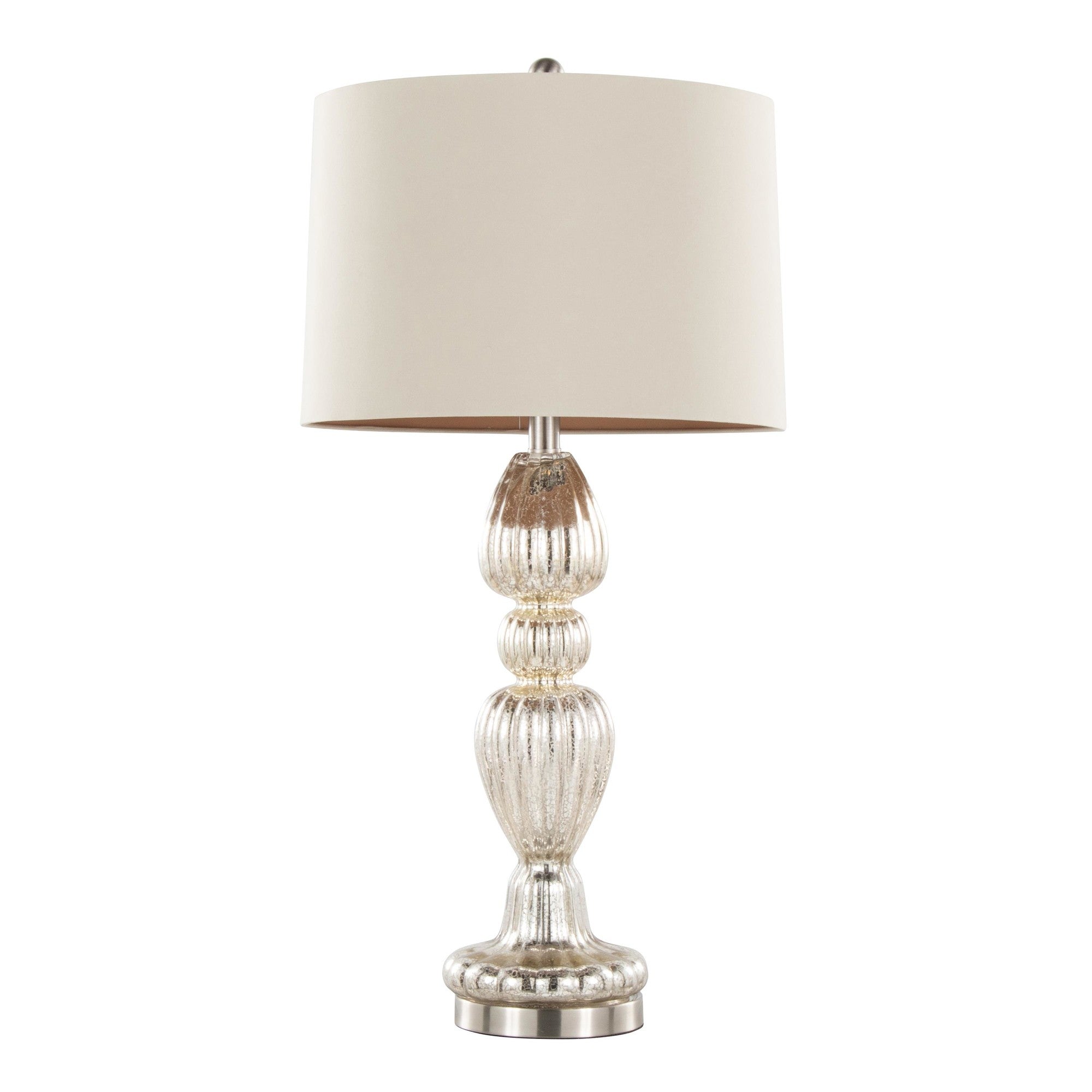 Spade 30" Glass Table Lamp - Set of 2 - Mercury Glass, Brushed Nickel, Natural Linen