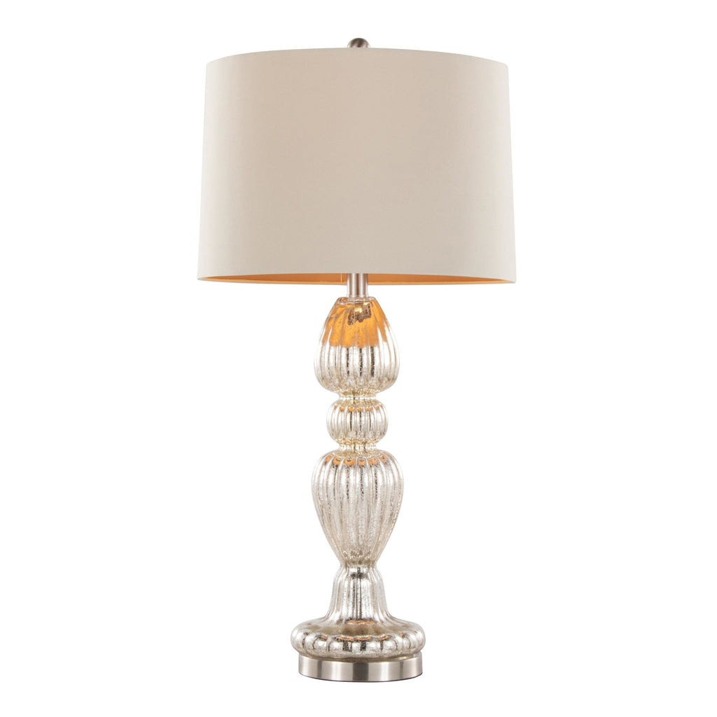 Spade 30" Glass Table Lamp - Set of 2 - Mercury Glass, Brushed Nickel, Natural Linen