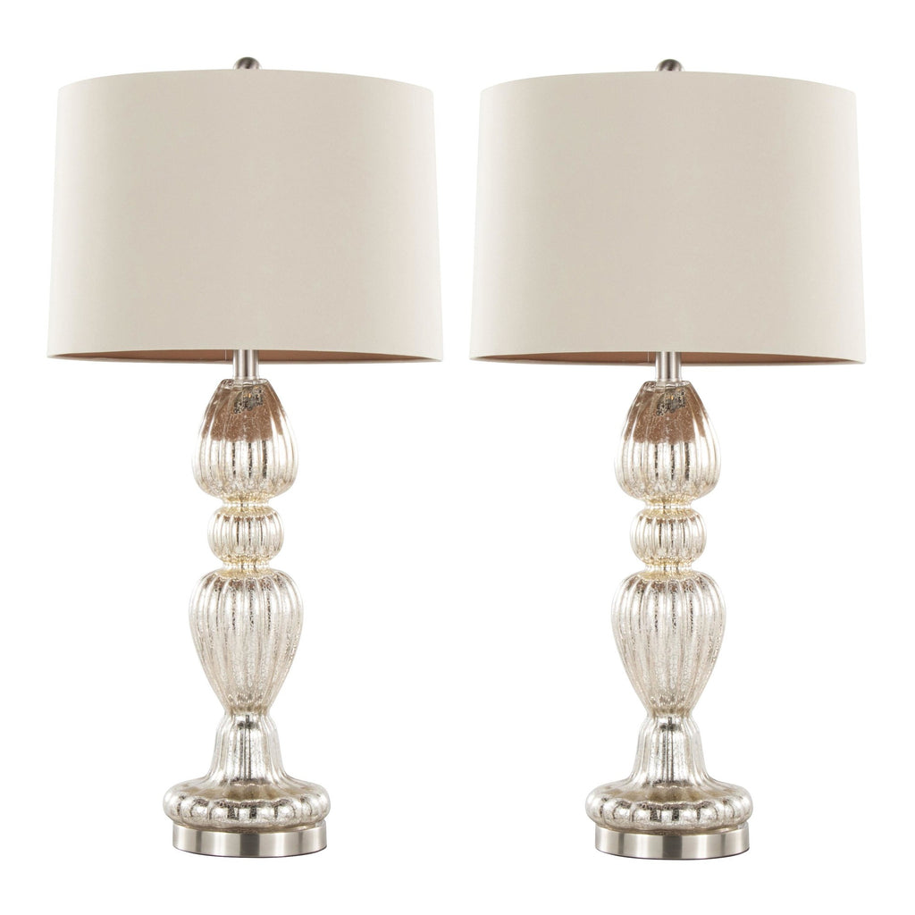 Spade 30" Glass Table Lamp - Set of 2 - Mercury Glass, Brushed Nickel, Natural Linen