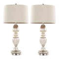 Spade 30" Glass Table Lamp - Set of 2 - Mercury Glass, Brushed Nickel, Natural Linen