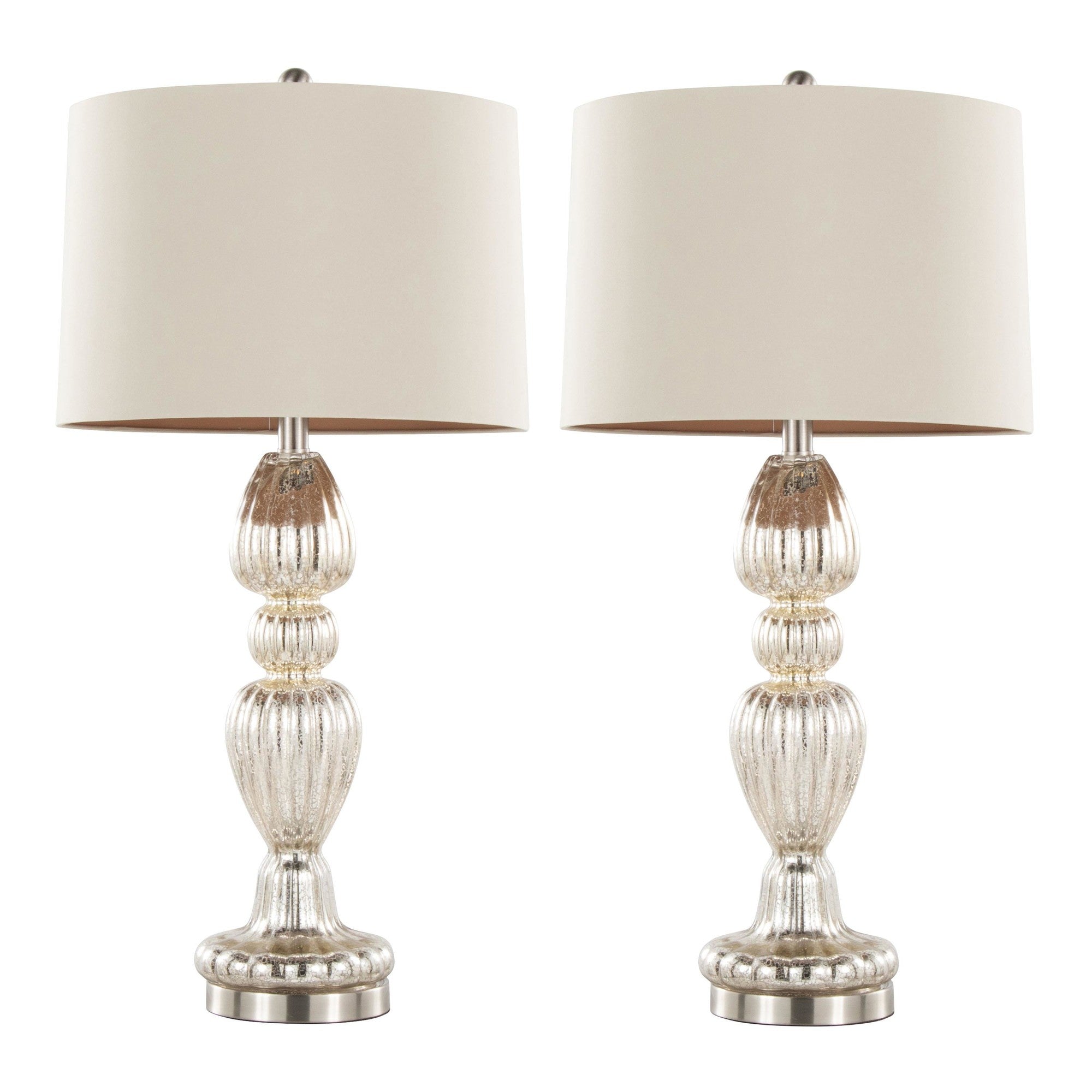 Spade 30" Glass Table Lamp - Set of 2 - Mercury Glass, Brushed Nickel, Natural Linen
