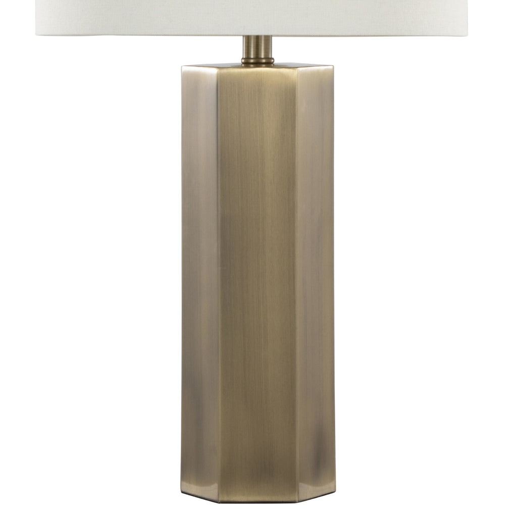 Huit 26" Metal Table Lamp - Set of 2 - Antique Brass, White Linen