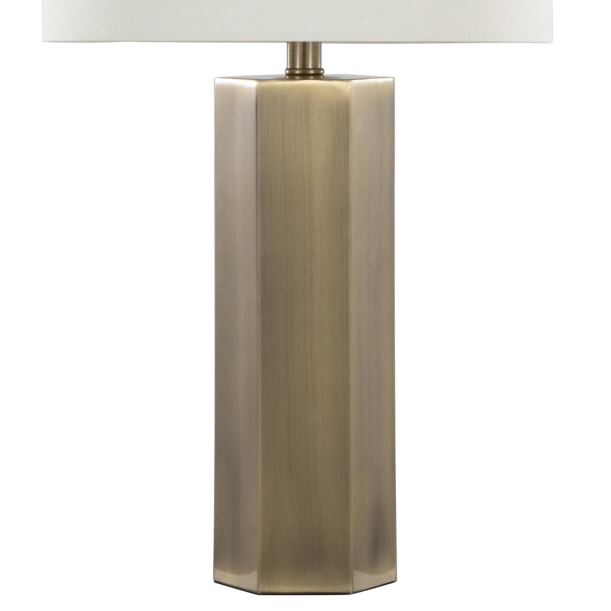 Huit 26" Metal Table Lamp - Set of 2 - Antique Brass, White Linen