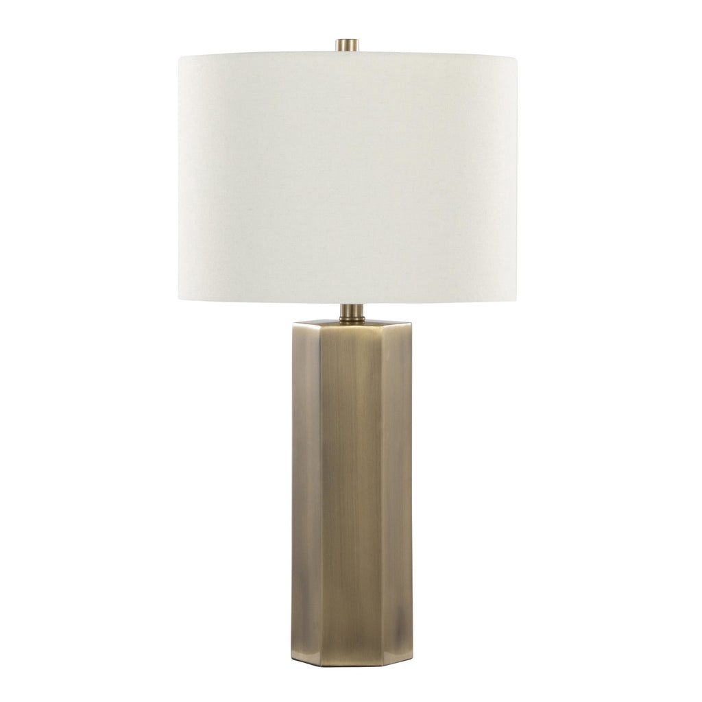 Huit 26" Metal Table Lamp - Set of 2 - Antique Brass, White Linen